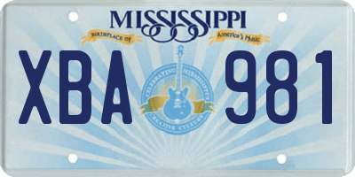 MS license plate XBA981