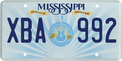 MS license plate XBA992