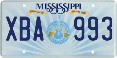 MS license plate XBA993