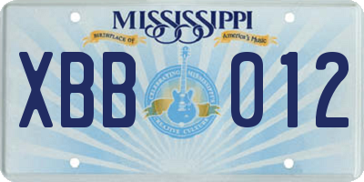 MS license plate XBB012