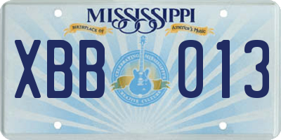 MS license plate XBB013