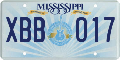 MS license plate XBB017