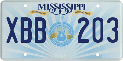 MS license plate XBB203