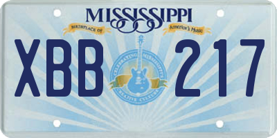 MS license plate XBB217