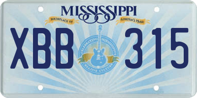MS license plate XBB315