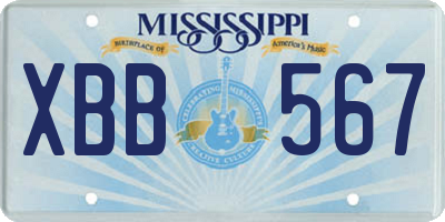 MS license plate XBB567