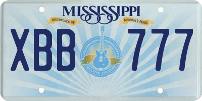 MS license plate XBB777