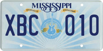 MS license plate XBC010