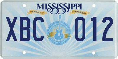 MS license plate XBC012