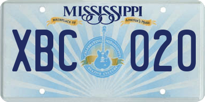 MS license plate XBC020