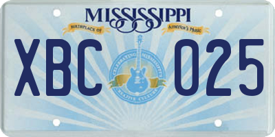 MS license plate XBC025