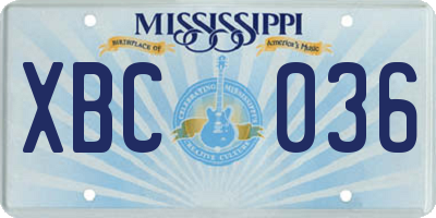 MS license plate XBC036