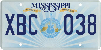 MS license plate XBC038