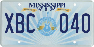 MS license plate XBC040