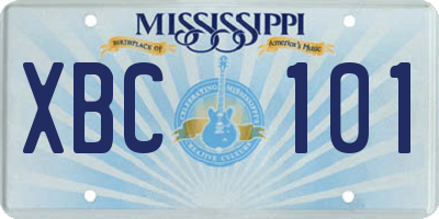 MS license plate XBC101