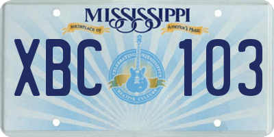 MS license plate XBC103
