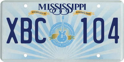 MS license plate XBC104