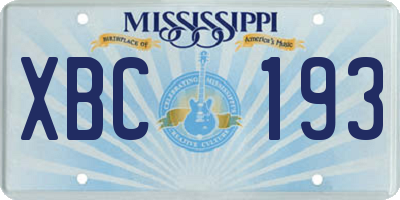 MS license plate XBC193