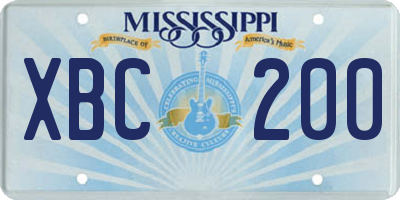 MS license plate XBC200