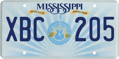 MS license plate XBC205