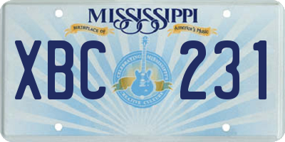 MS license plate XBC231
