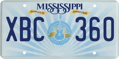 MS license plate XBC360
