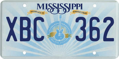 MS license plate XBC362