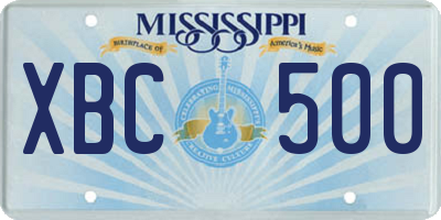 MS license plate XBC500