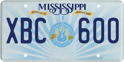 MS license plate XBC600