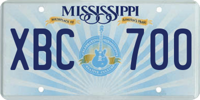 MS license plate XBC700