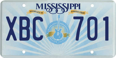 MS license plate XBC701