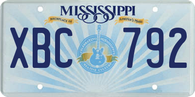 MS license plate XBC792