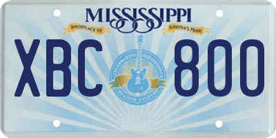 MS license plate XBC800
