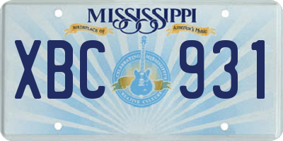 MS license plate XBC931