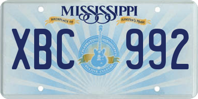 MS license plate XBC992