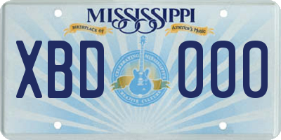 MS license plate XBD000