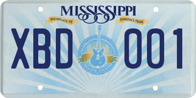 MS license plate XBD001
