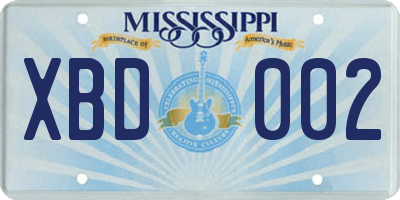 MS license plate XBD002