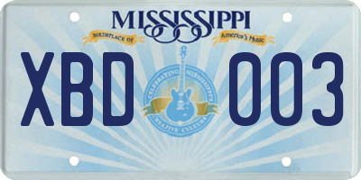 MS license plate XBD003