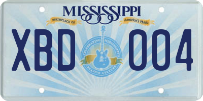 MS license plate XBD004