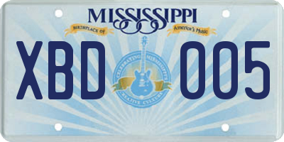 MS license plate XBD005