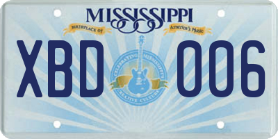 MS license plate XBD006