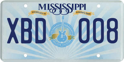 MS license plate XBD008