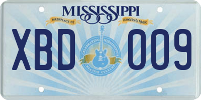 MS license plate XBD009