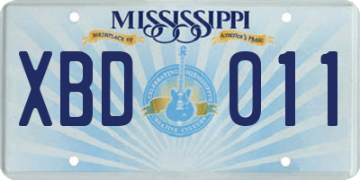 MS license plate XBD011