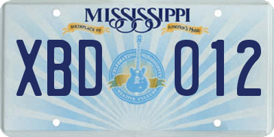 MS license plate XBD012