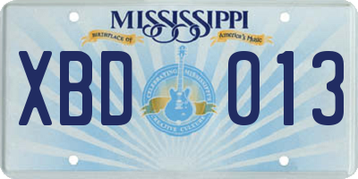 MS license plate XBD013