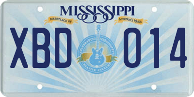 MS license plate XBD014