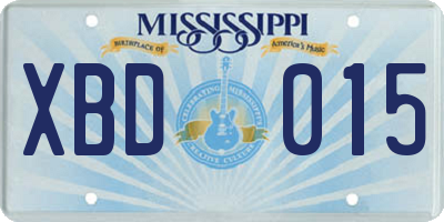 MS license plate XBD015