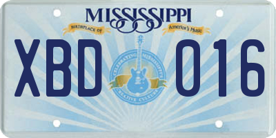 MS license plate XBD016